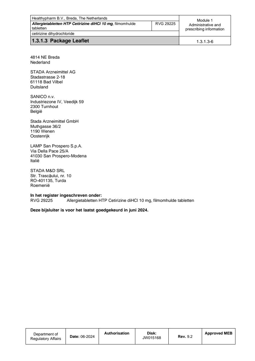 Allergietabletten HTP Cetirizine diHCI 10mg Tabletten afbeelding van document #6, leaflet