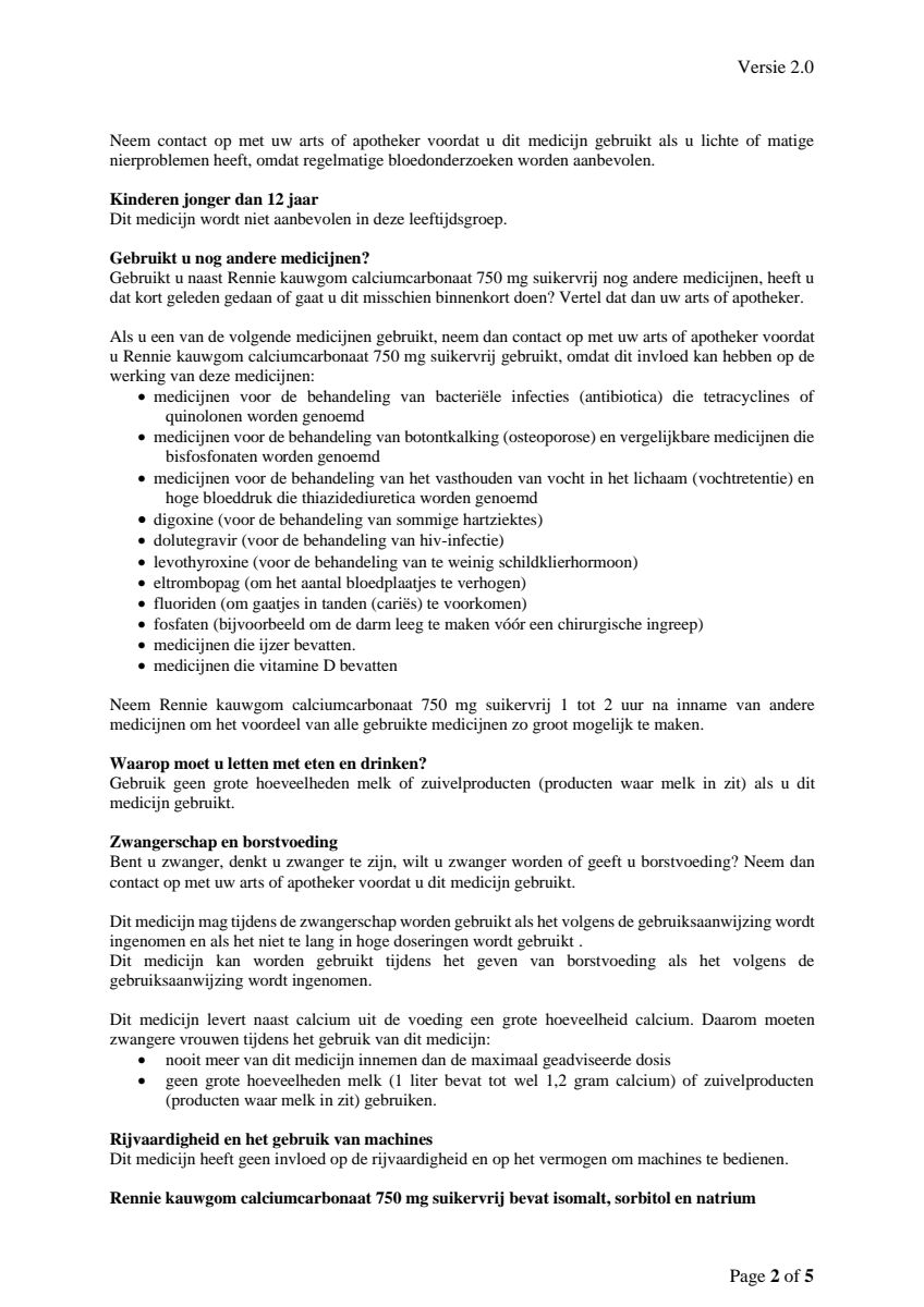 Kauwgom Calciumcarbonaat 750mg Suikervrij afbeelding van document #2, leaflet