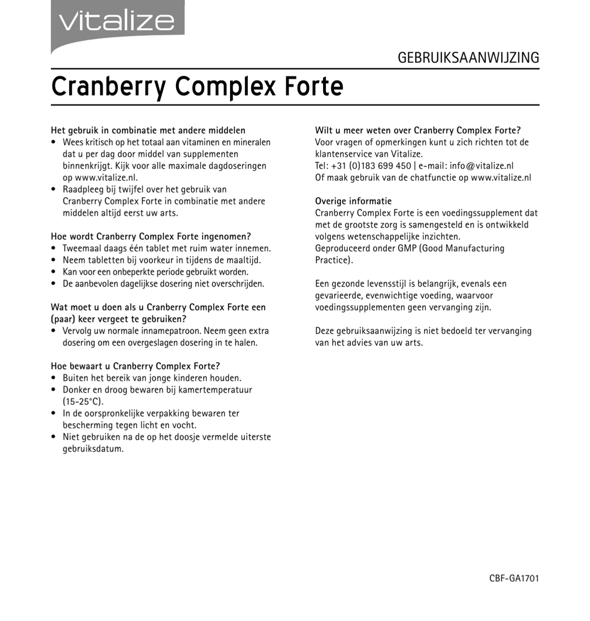 Cranberry Complex Forte Tabletten afbeelding van document #2, instructions