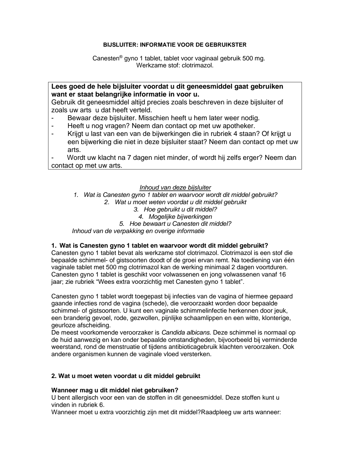 Canesten Gyno 1 Tablet - 1 daagse behandeling afbeelding van document #1, leaflet