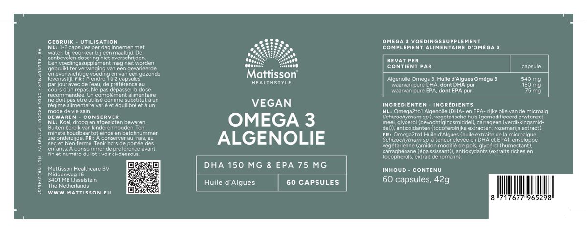 Omega 3 Algenolie Capsules afbeelding van document #1, label