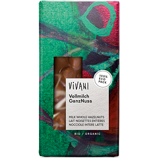Vivani Chocoladereep Melk met Hele Hazelnoten 100GR