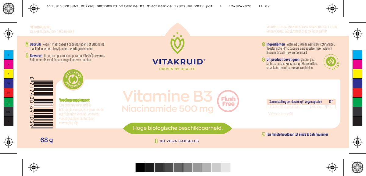 Vitamine B3 Niacinamide 500 mg Flush Free afbeelding van document #1, label