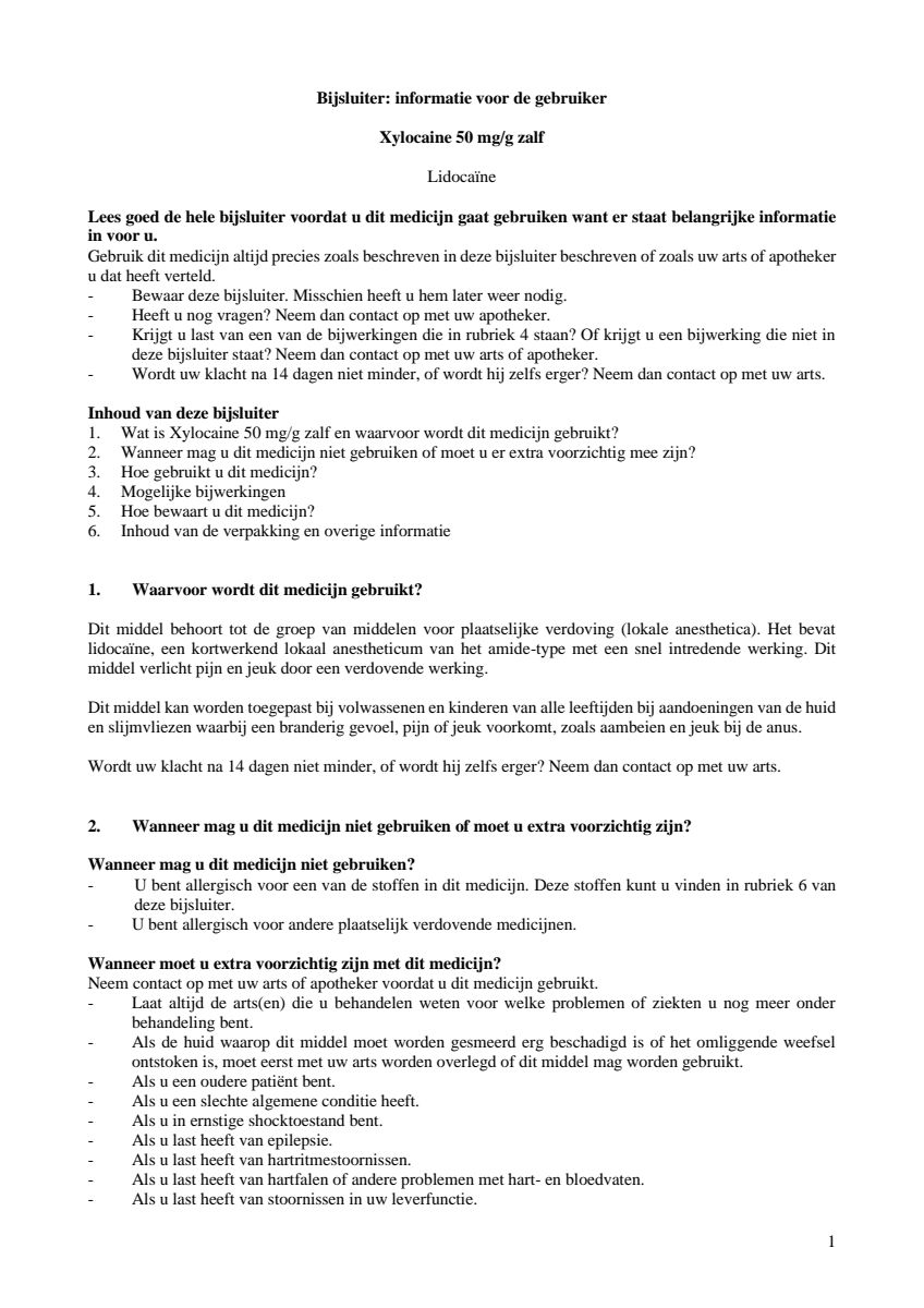 Aspen Xylocaine Lidocaïne 5% Zalf afbeelding van document #1, leaflet