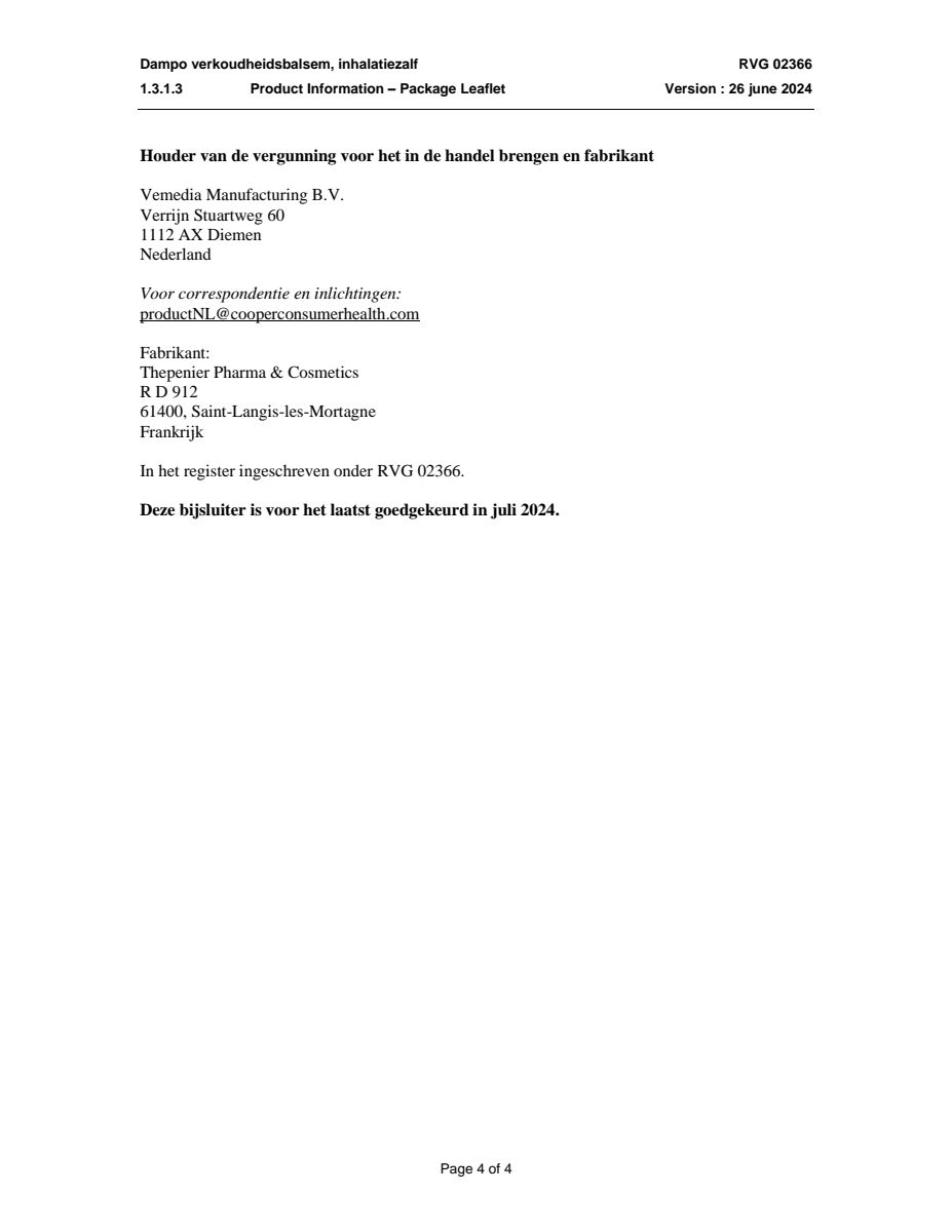 Verkoudheidsbalsem afbeelding van document #4, leaflet