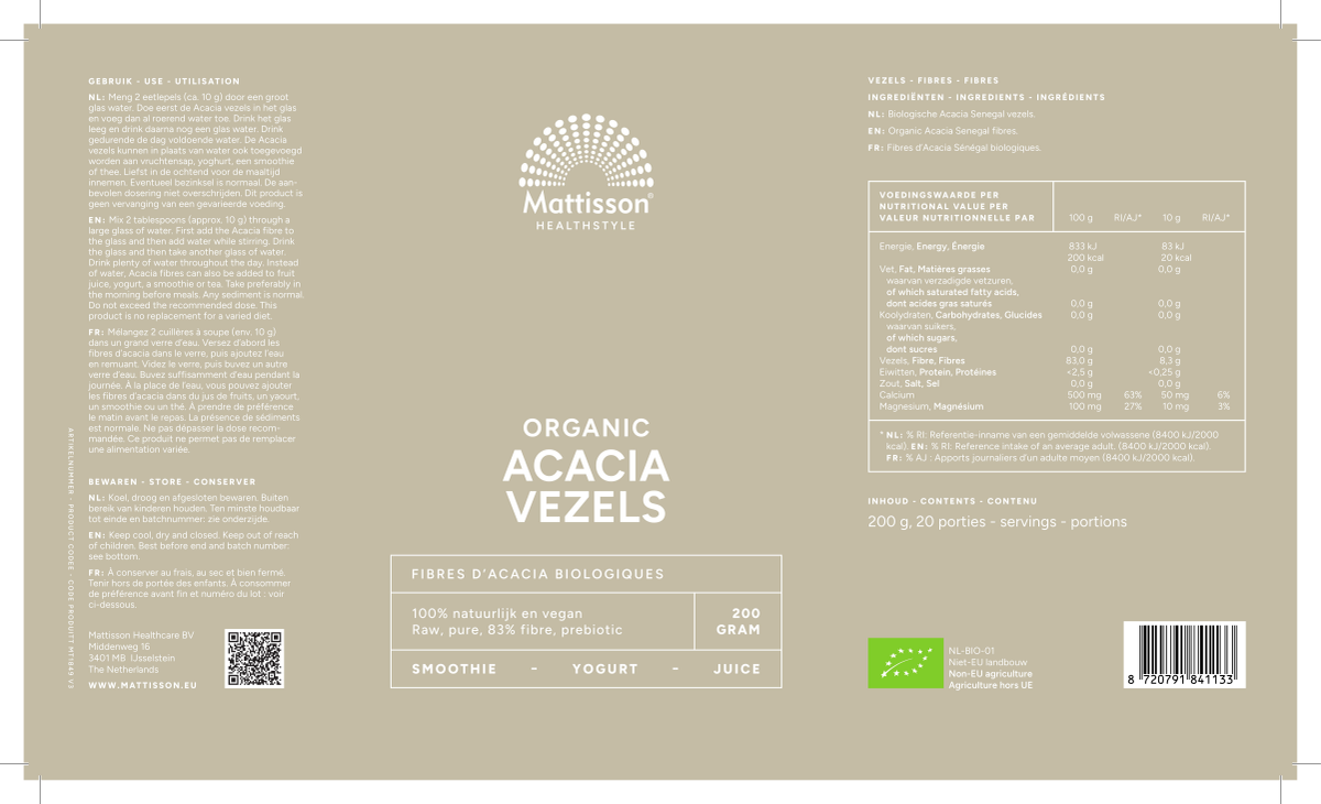 Biologische Acacia Vezels afbeelding van document #1, label