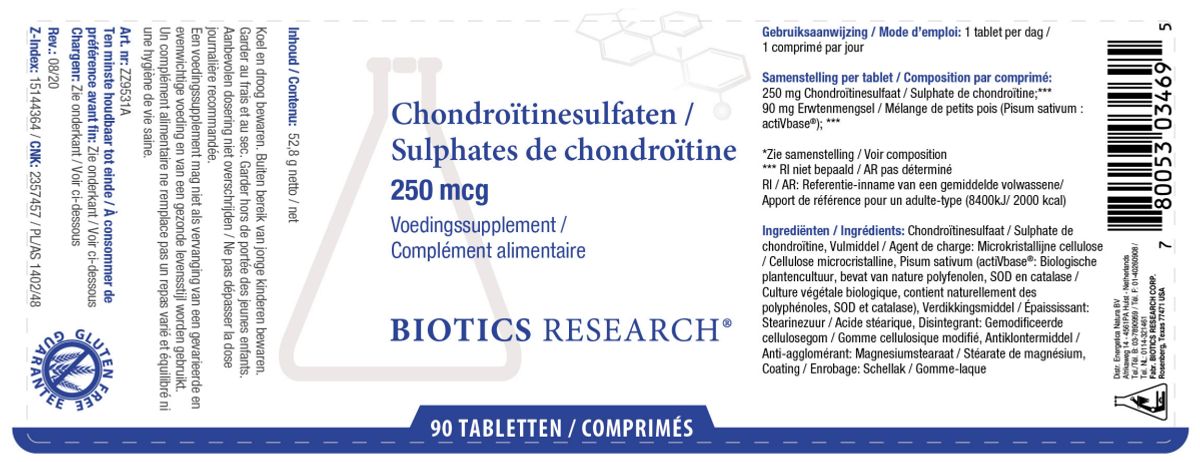 Chondroïtinesulfaten Tabletten afbeelding van document #1, label