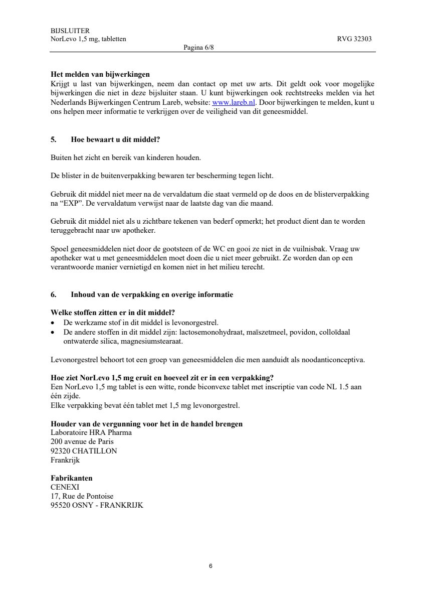 Morning After Pil 1,5 mg afbeelding van document #6, leaflet