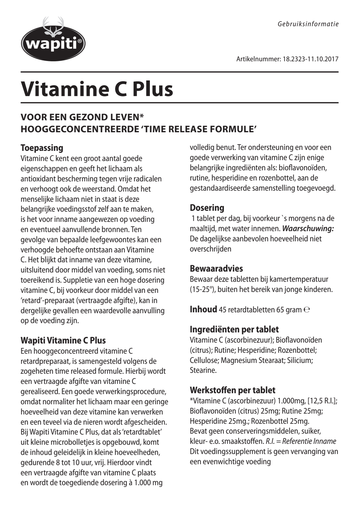 Vitamine C Plus Tabletten afbeelding van document #1, instructions