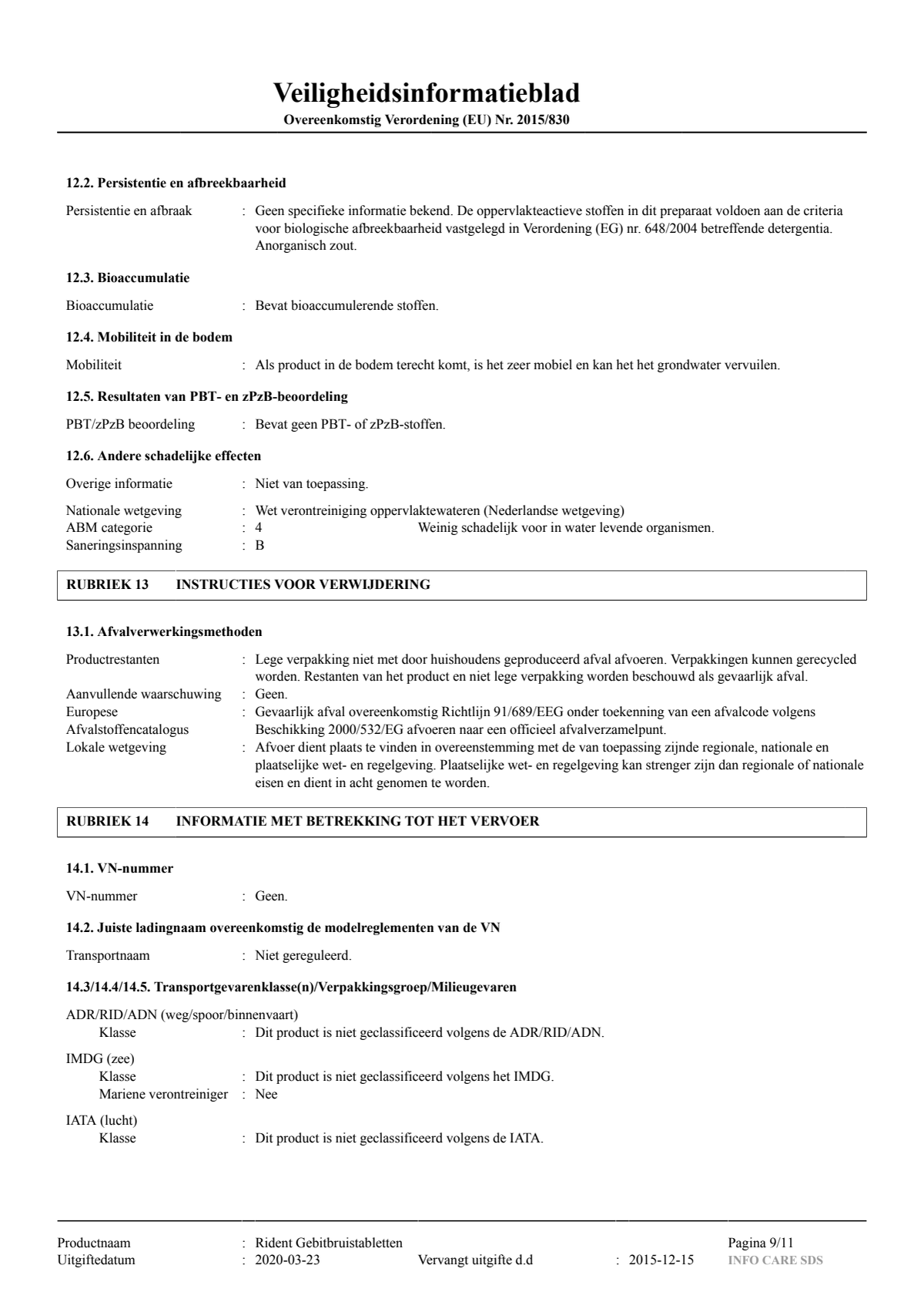 Gebitsbruistabletten Regular afbeelding van document #9, instructions