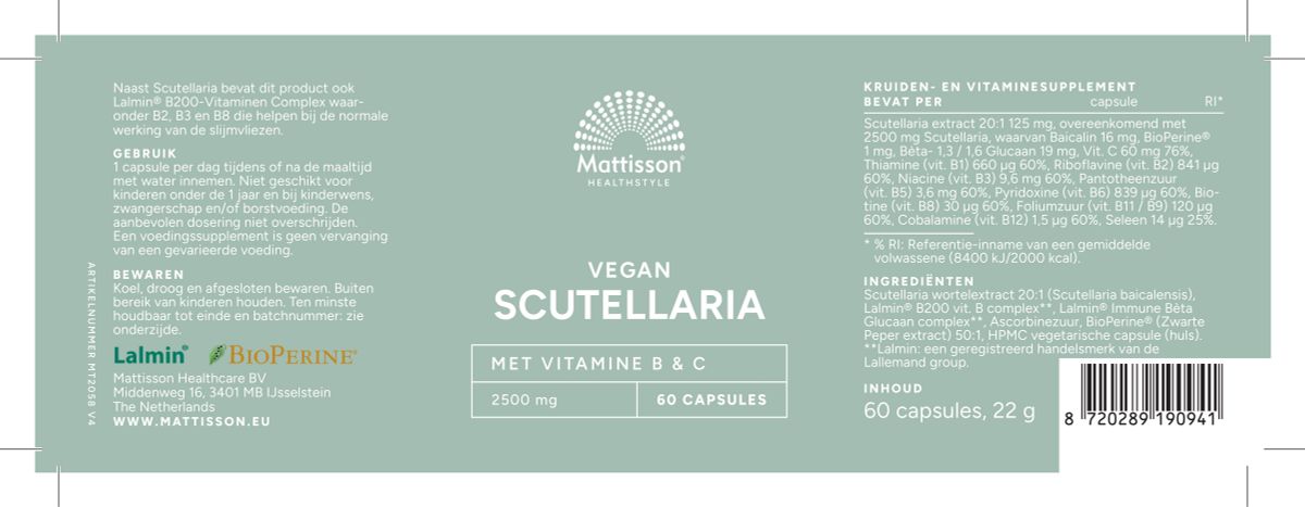 Scutellaria 2500mg Capsules afbeelding van document #1, label