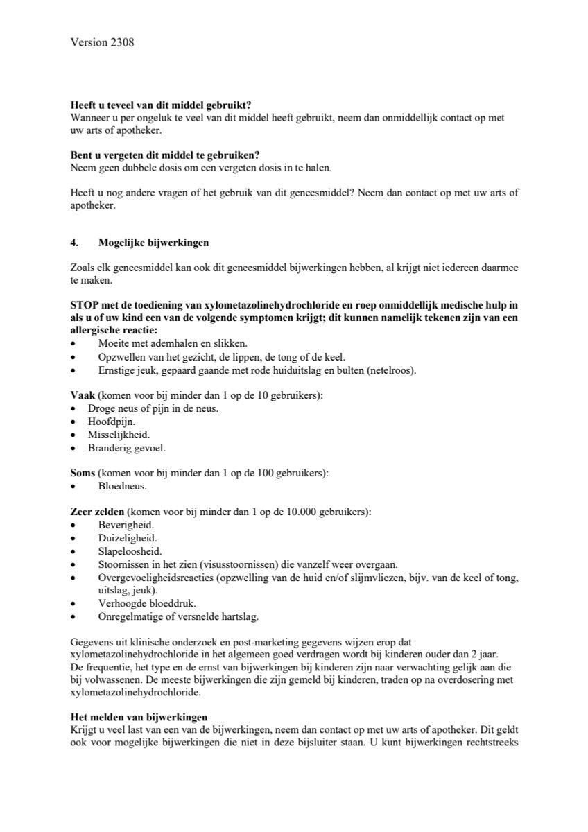 Neusspray Xylometazoline HCl 1 mg/ml afbeelding van document #4, leaflet