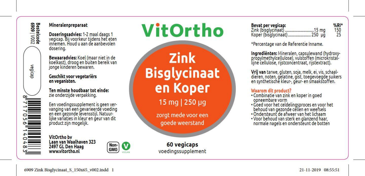 Zink Bisglycinaat En Koper Capsules afbeelding van document #1, label