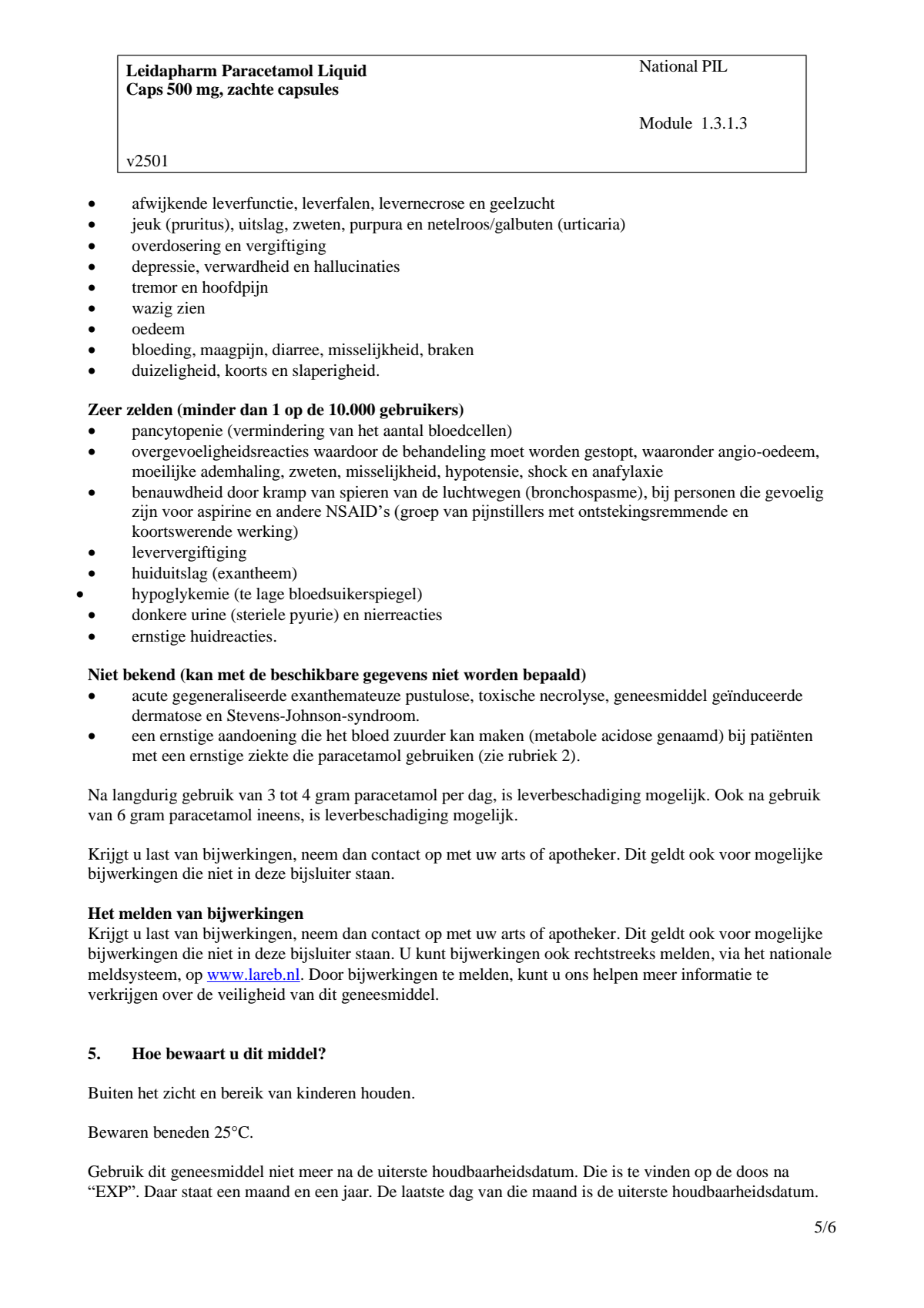 Paracetamol 500 mg Liquid Caps afbeelding van document #5, leaflet