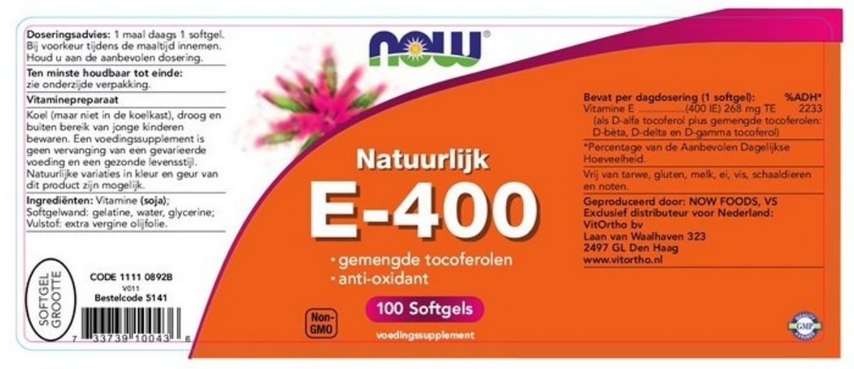 E-400 Gemengde Tocoferolen Softgels afbeelding van document #1, label
