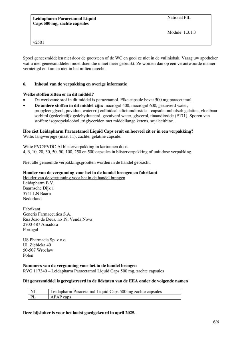 Paracetamol 500 mg Liquid Caps afbeelding van document #6, leaflet