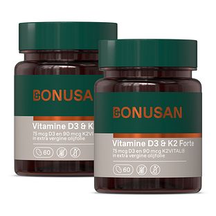 Bonusan Vitamine D3 & K2 Softgels Duoverpakking 2x60SG Bonusan Vitamine D3 & K2 Softgels Duoverpakking 2x60SG