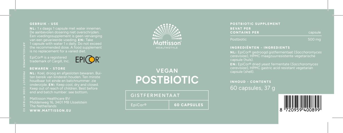 Postbiotic met Epicor Capsules afbeelding van document #1, label