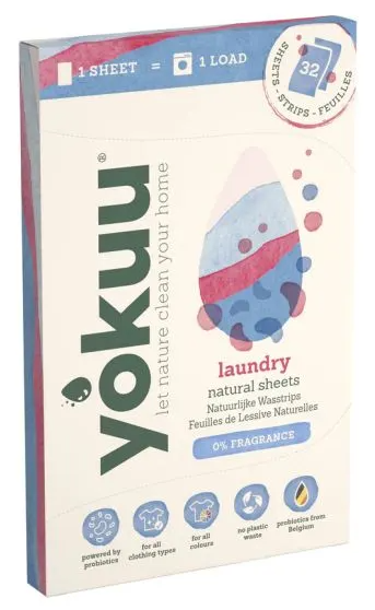 YOKUU Probiotische Wasstrips - 64 Wasbeurten - Parfum Vrij - Reis Wasmiddel - Ultra Geconcentreerd en Voorgedoseerd - Ecologisch Wasproduct
