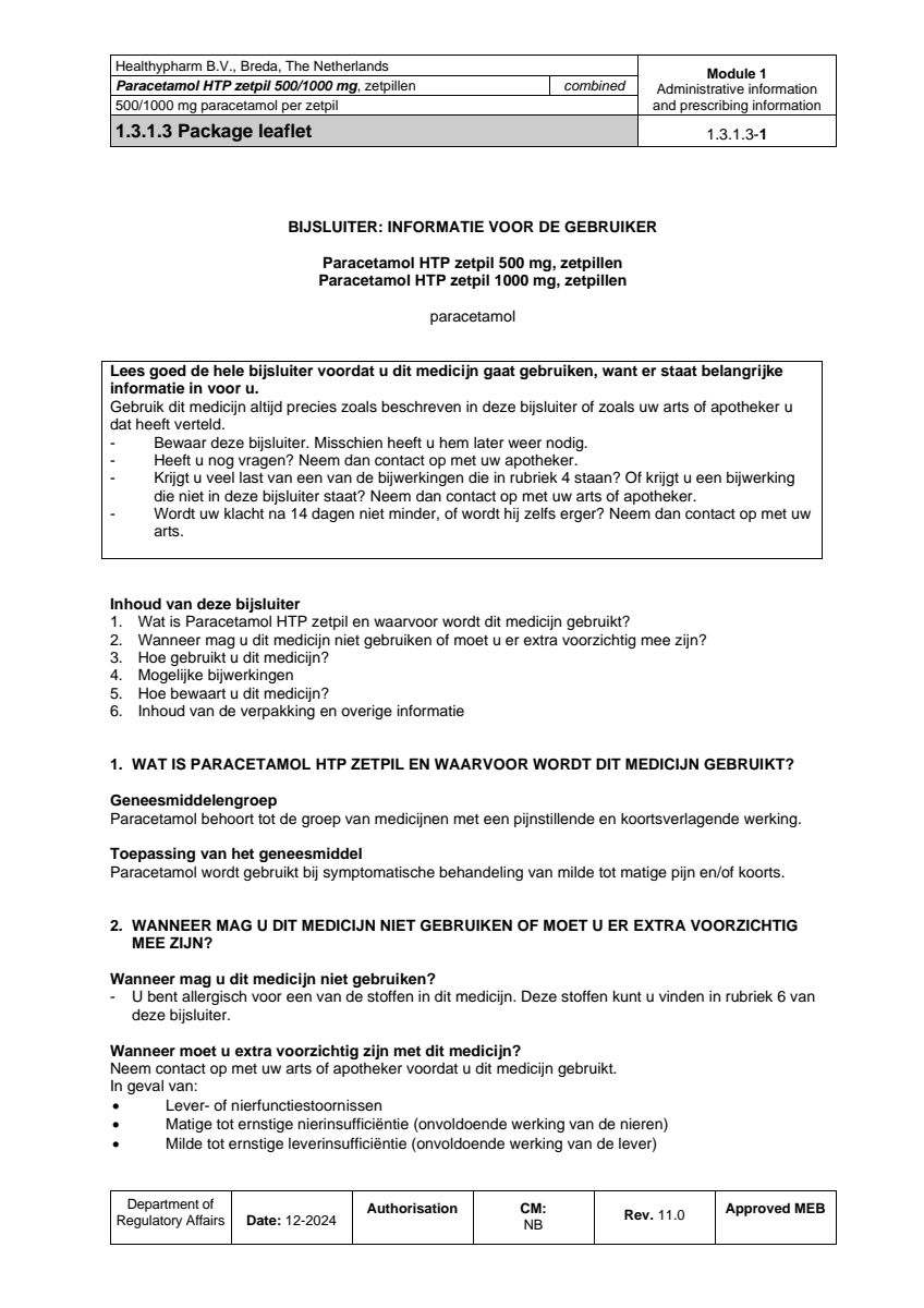 Paracetamol HTP Zetpil 500mg afbeelding van document #1, leaflet