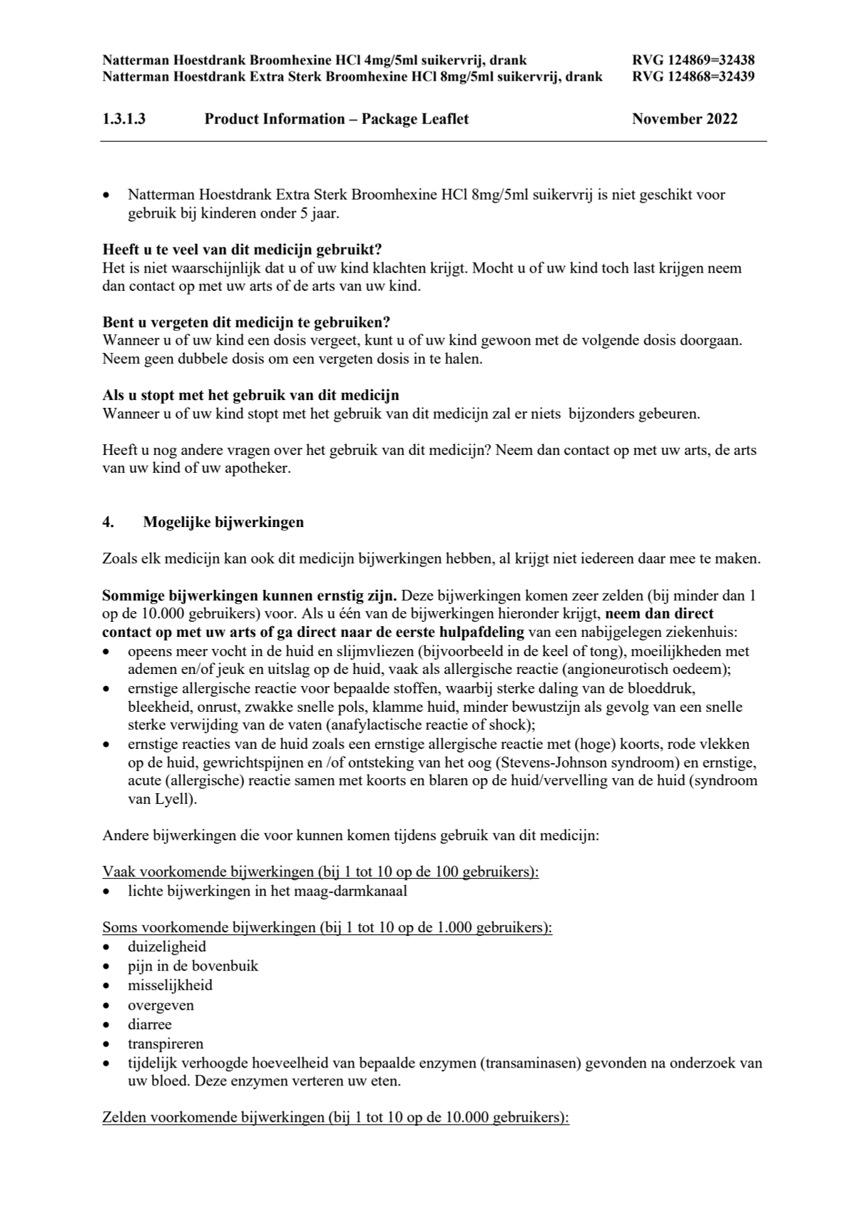 Hoestdrank Broomhexine HCI 4mg/5ml suikervrij afbeelding van document #4, leaflet