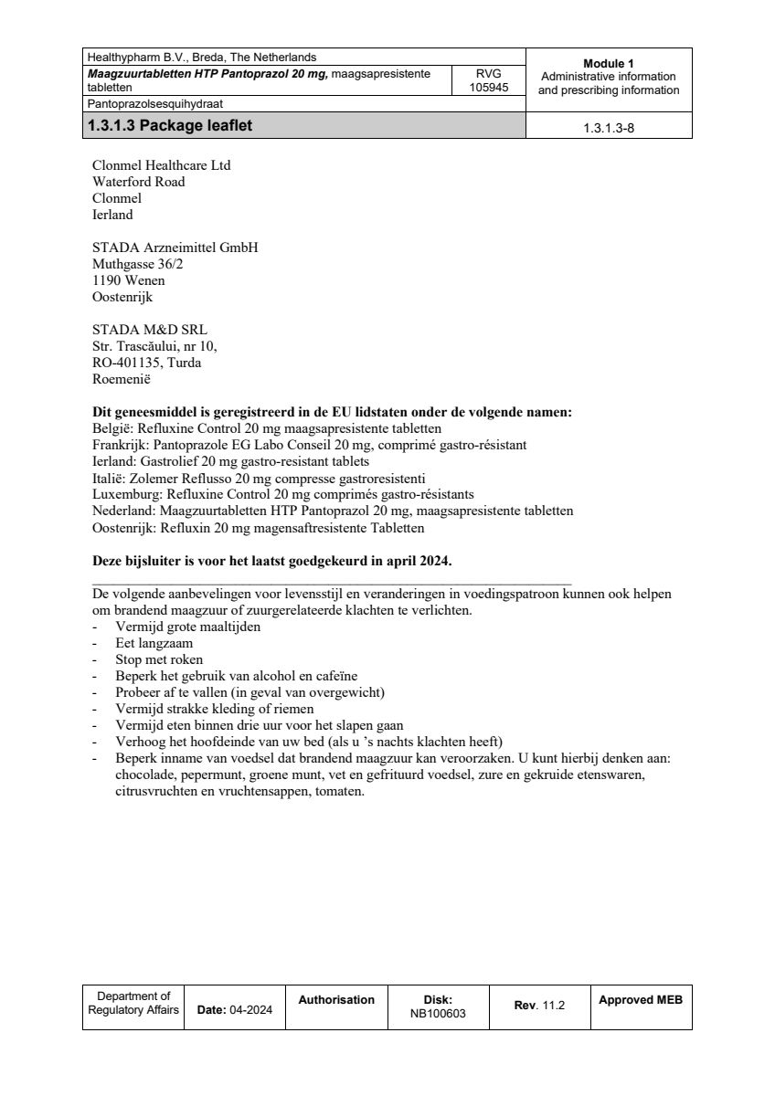 Maagzuurremmer Pantoprazol 20mg Tabletten afbeelding van document #8, leaflet