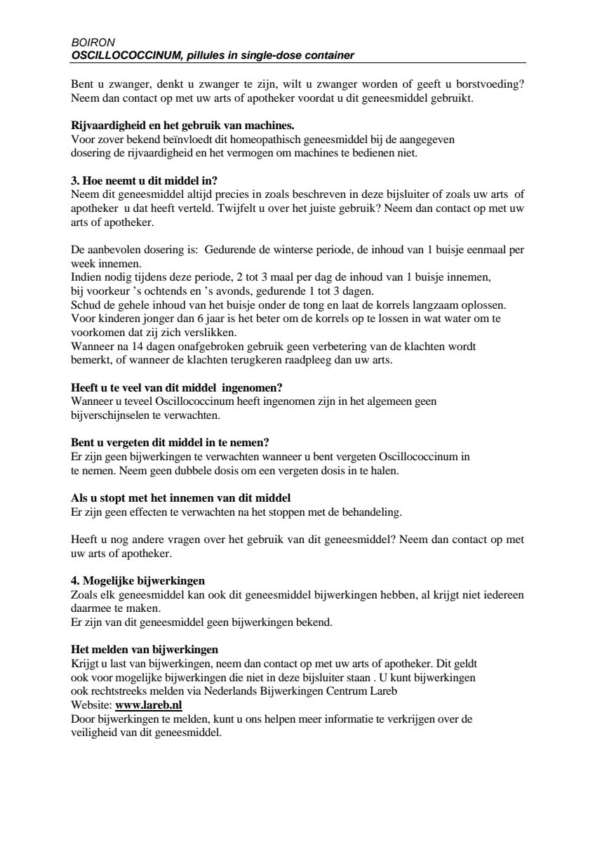 Oscillococcinum afbeelding van document #2, leaflet