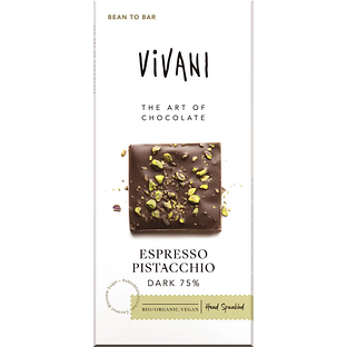 Vivani Chocoladereep Puur 75% Cacao Espresso Pistacchio 80GR