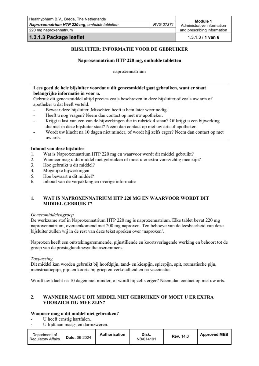 Naproxennatrium 220mg Tabletten afbeelding van document #1, leaflet
