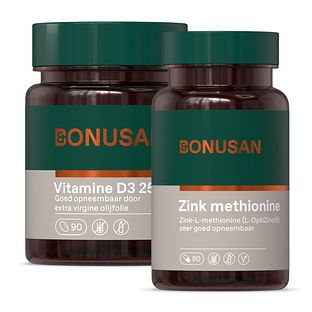 Bonusan Vitamine D3 25 Softgels + Zink methionine Capsules Combiset 2 stuks