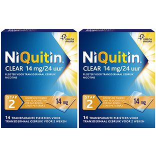 Niquitin Clear Pleisters 14mg Stap 2 Duoverpakking 2x14ST Niquitin Clear Pleisters 14mg Stap 2 Duoverpakking 2x14ST