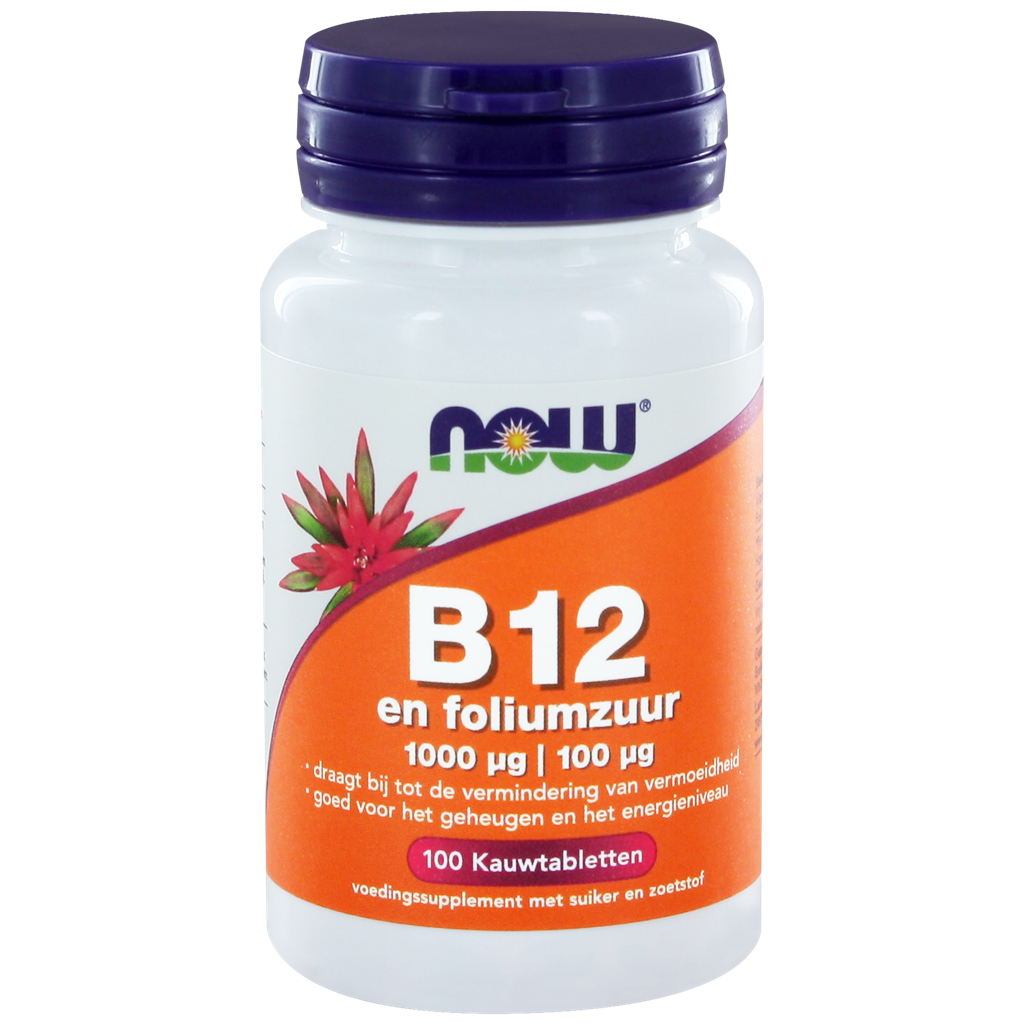 NOW B12 1000mcg en Foliumzuur Kauwtabletten 100ST