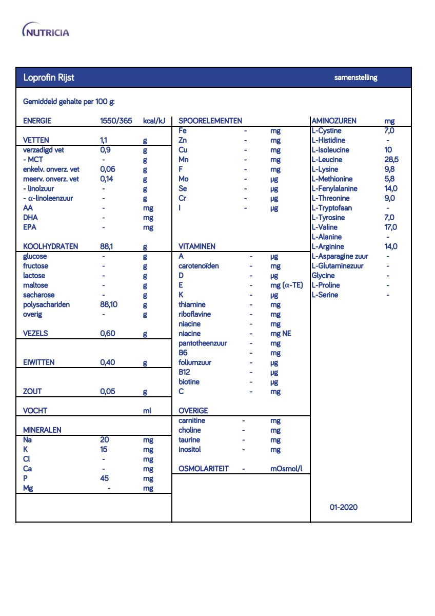 Loprofin Eiwitbeperkte Rijst afbeelding van document #1, info_folder