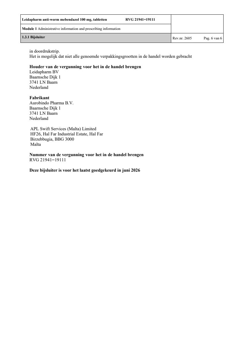 Anti-Worm Tabletten afbeelding van document #6, leaflet