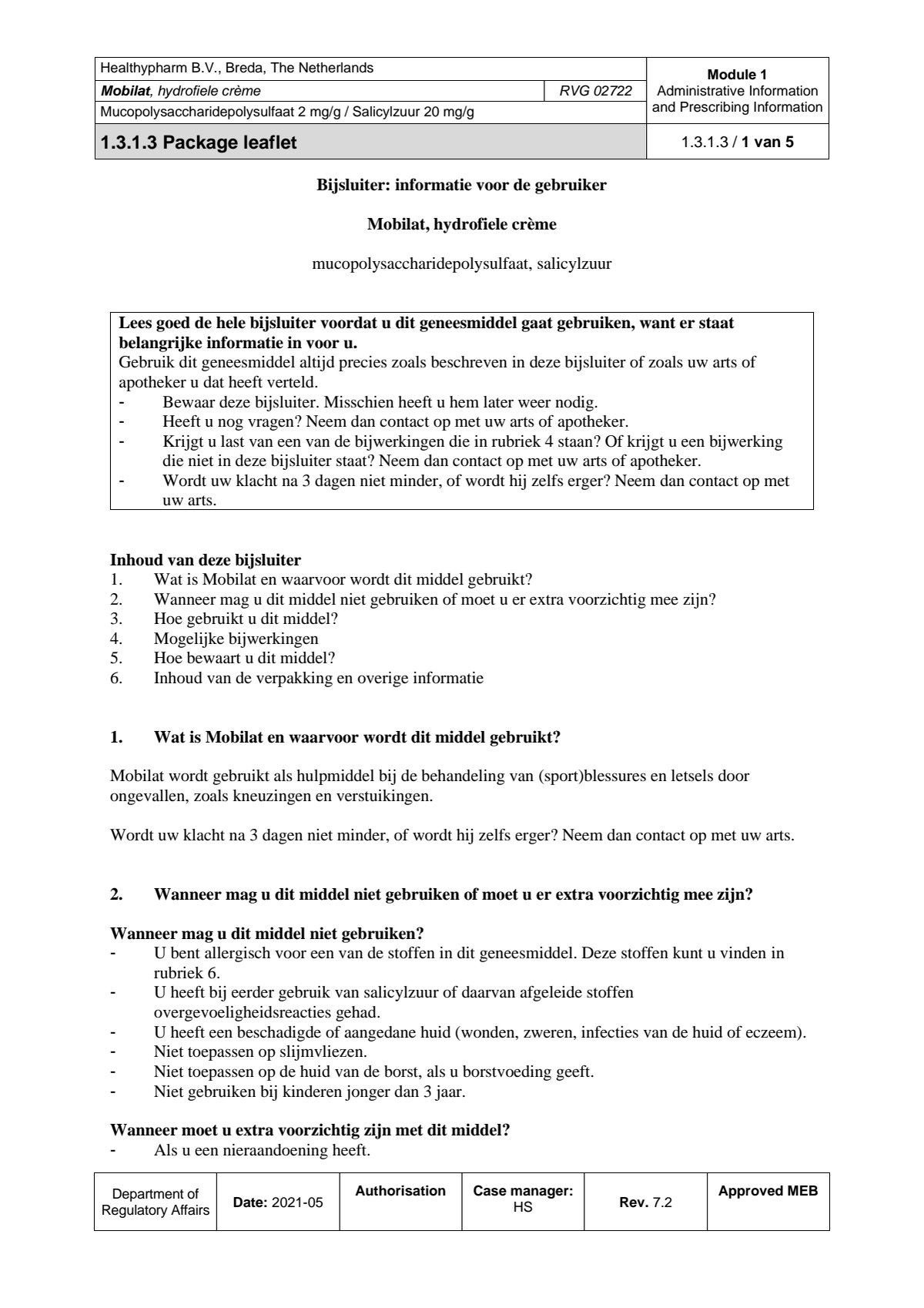 Mobilat Hydrofiele Creme afbeelding van document #1, leaflet