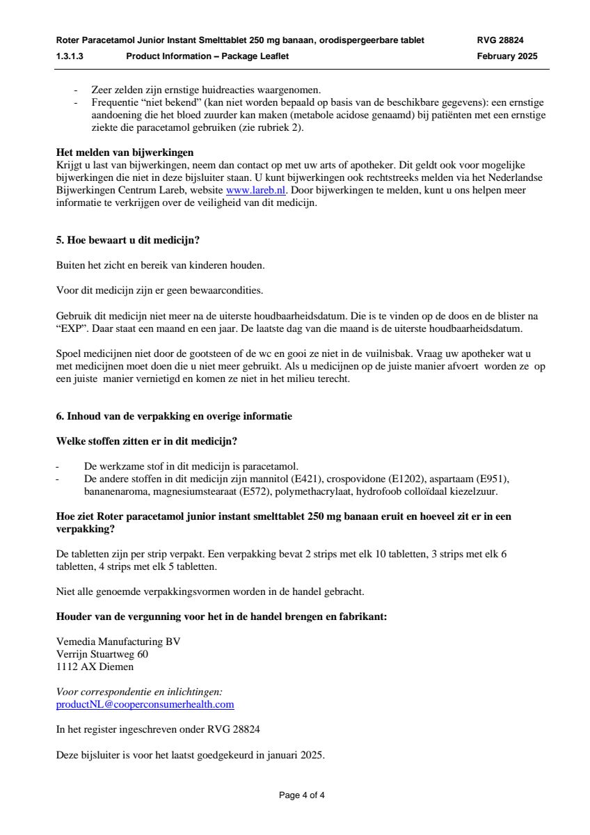Paracetamol Junior Smelt Tabletten afbeelding van document #4, leaflet