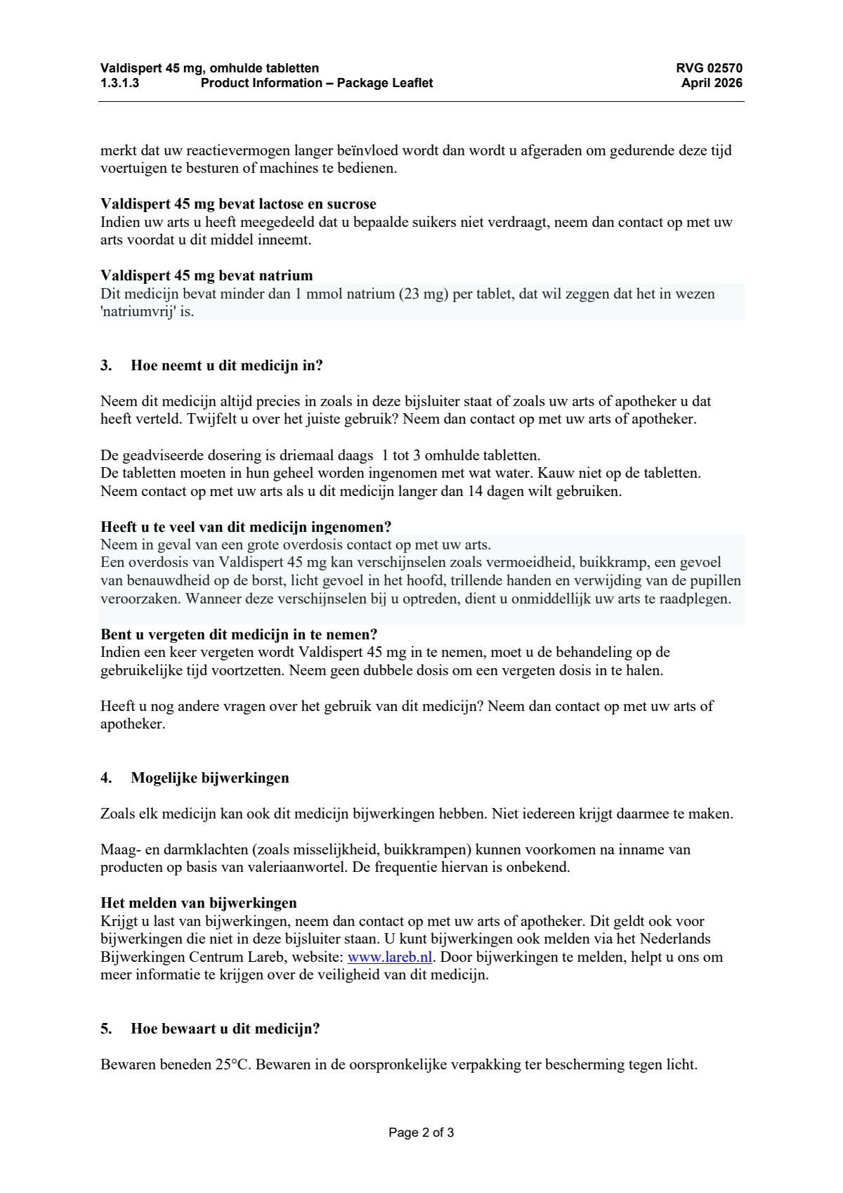 45 mg Valeriaanextract Tabletten - bij lichte vormen van nervositeit en spanning - afbeelding van document #2, leaflet