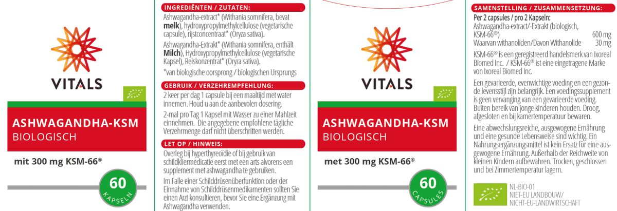 Ashwagandha-KSM Biologisch Capsules afbeelding van document #1, label