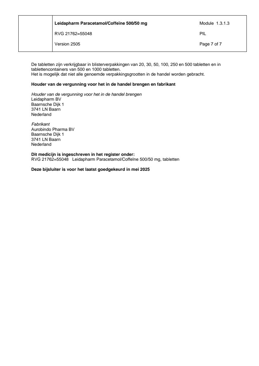 Paracetamol Coffeine Tabletten afbeelding van document #7, leaflet