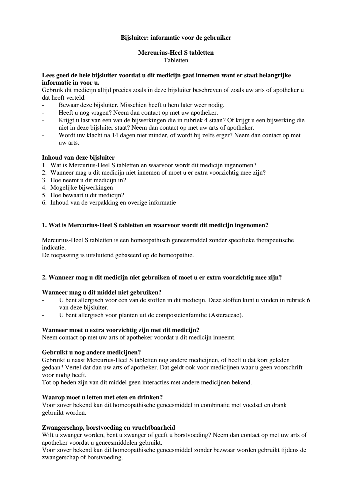 Mercurius S Tabletten afbeelding van document #1, leaflet