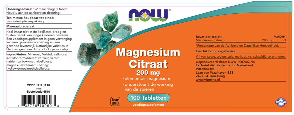 Magnesium Citraat 200mg Tabletten afbeelding van document #1, label