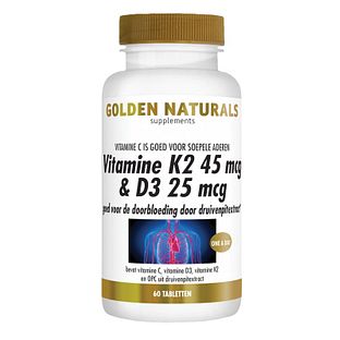 Golden Naturals Vitamine K2 45mcg & D3 25mcg Tabletten 60VTB