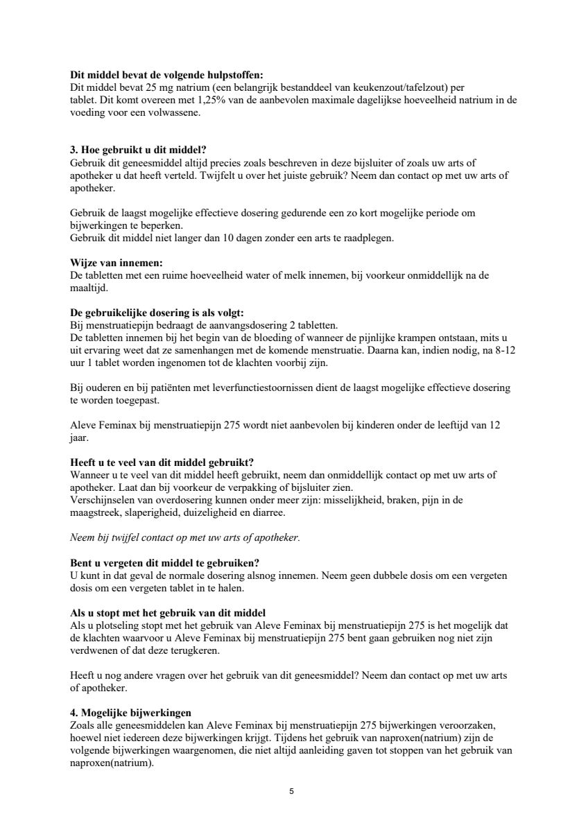 Feminax bij Menstruatiepijn Tabletten afbeelding van document #5, leaflet