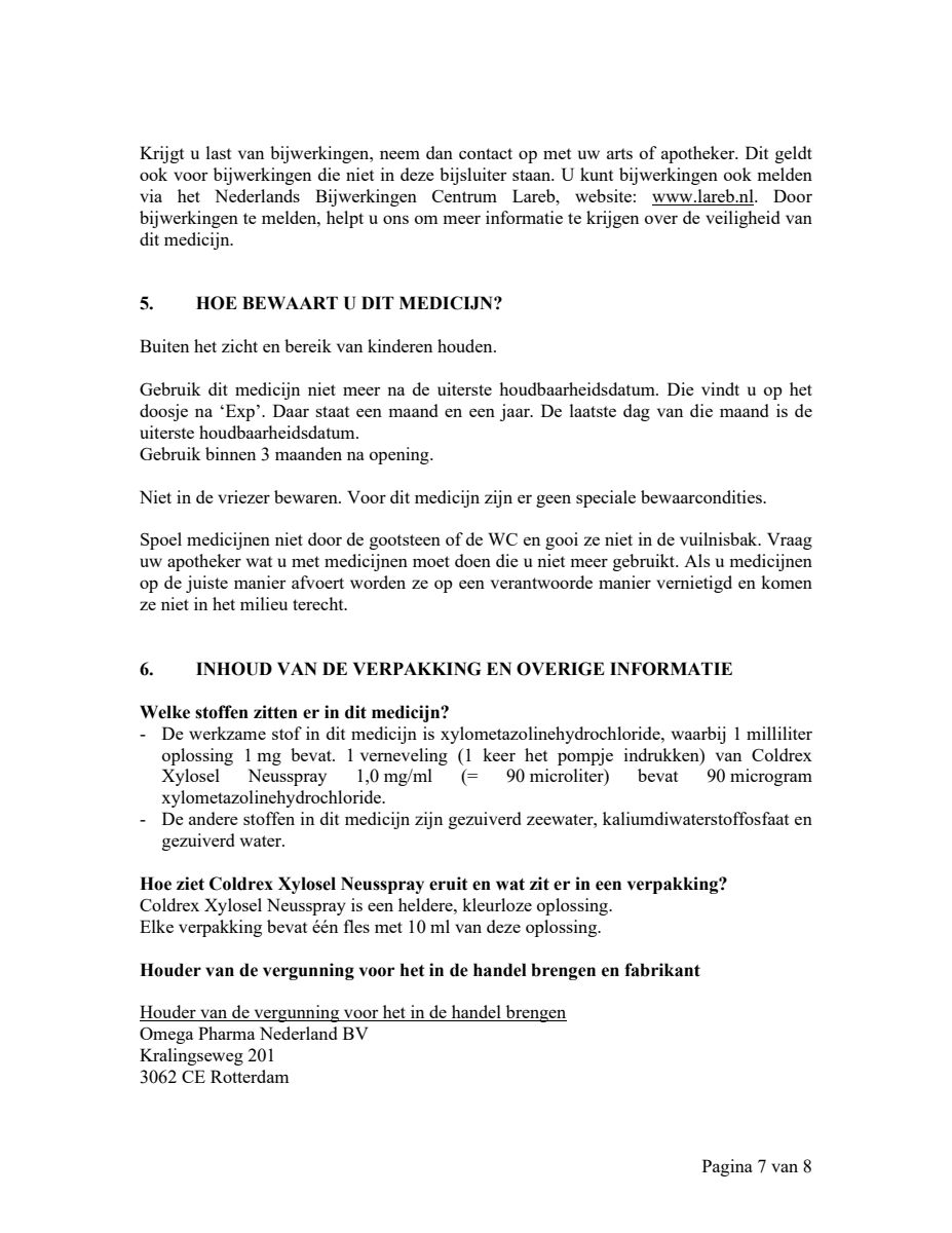 Neusspray Xylosel 1mg/ml - xylometazoline neusspray bij neusverkoudheid afbeelding van document #7, leaflet