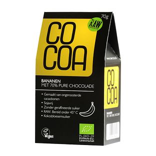 Cocoa Bananen met 70% Pure Chocolade RAW 70GR Cocoa Bananen met 70% Pure Chocolade RAW 70GR