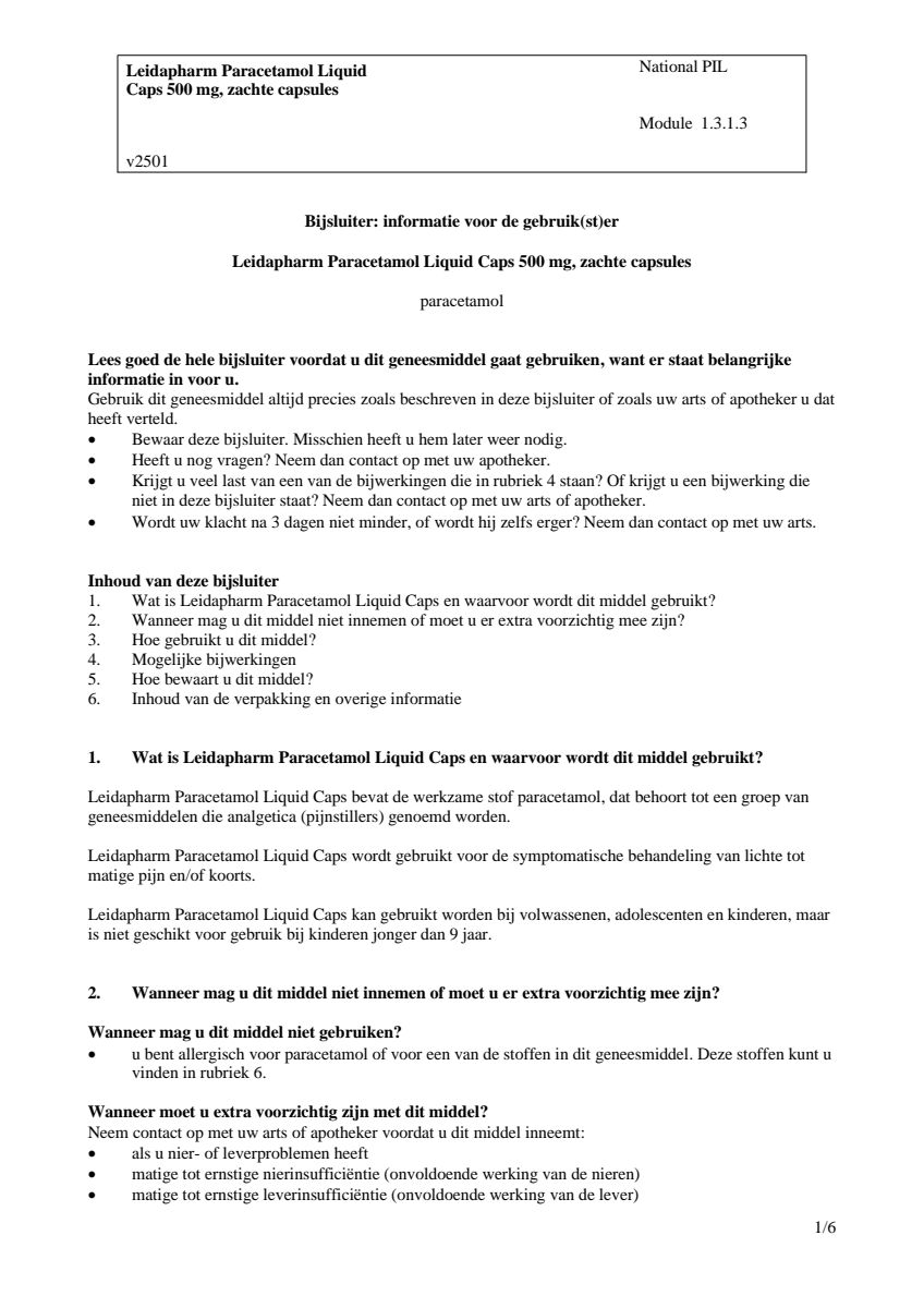 Paracetamol 500 mg Liquid Caps afbeelding van document #1, leaflet