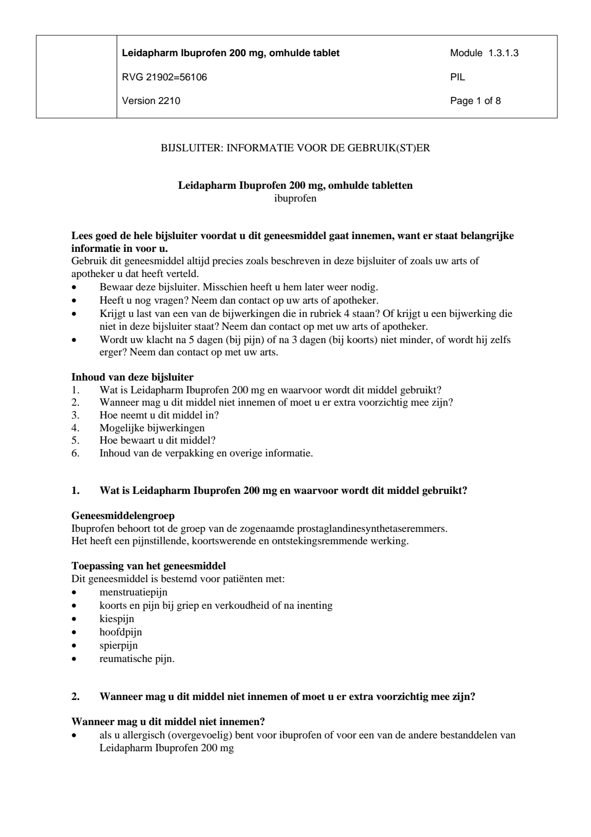 Ibuprofen 200mg Tabletten afbeelding van document #1, leaflet