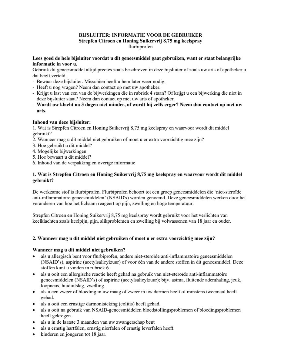 Citroen en Honing Suikervrij 8,75mg Keelspray afbeelding van document #1, leaflet