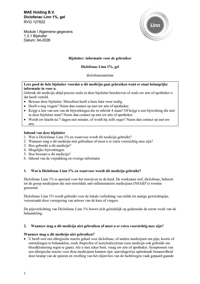 Diclofenac 1% Gel afbeelding van document #1, leaflet