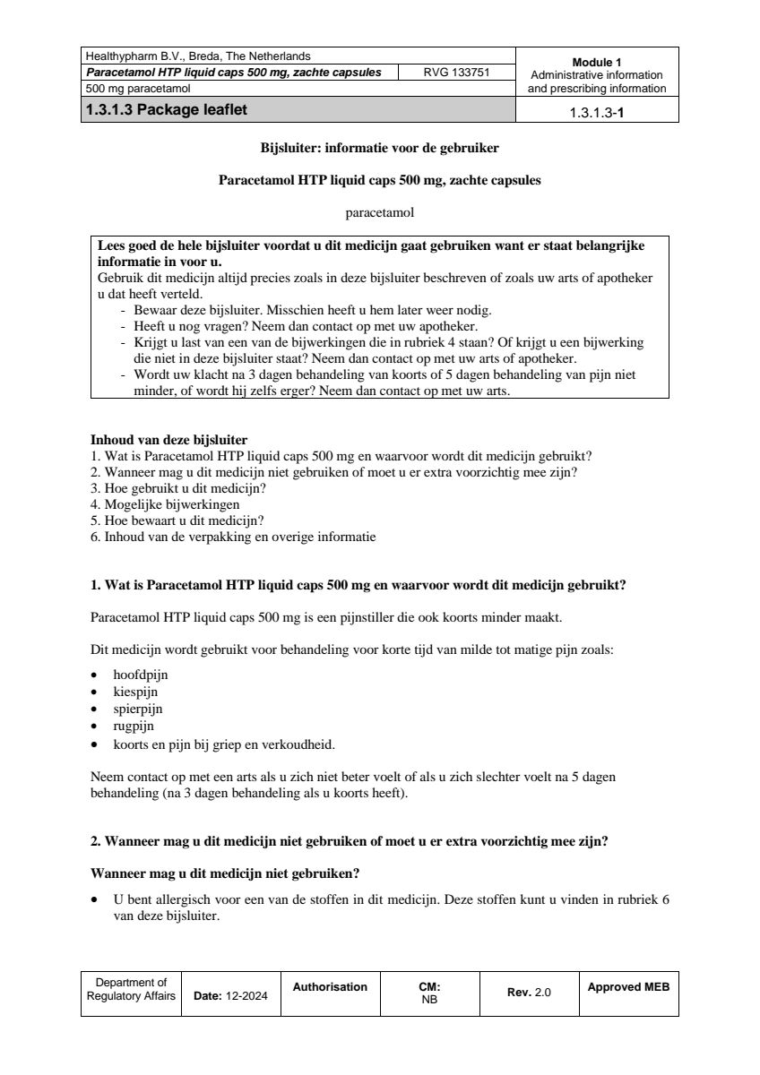 Paracetamol 500mg Liquid Capsules afbeelding van document #1, leaflet